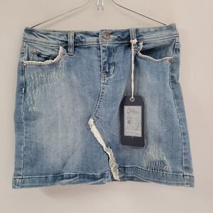 Chiqle Blue Denim Architect Skirt Size M Micro‎ Jean Distressed Slit Zip Women
